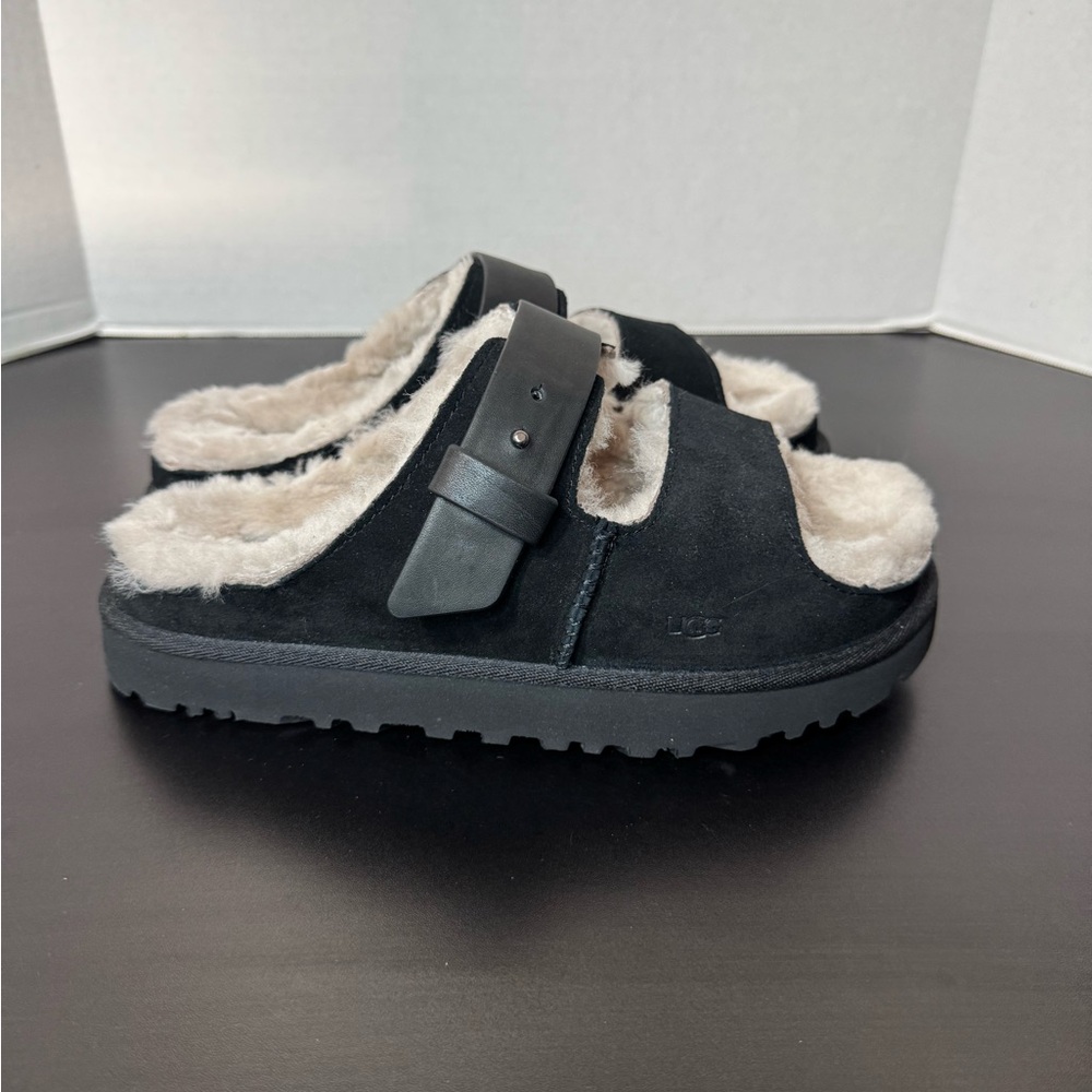 UGG Black Suede Shearling Slides